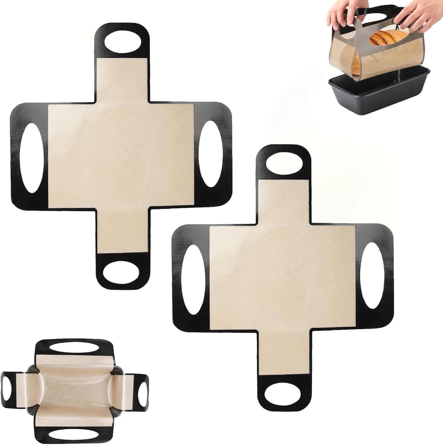 2Pcs Reusable Silicone Bread Loaf Pan Liner, Food-Grade Silicone Bread Sling, Sourdough Bread Baking Mat, Loaf Pan Lifters, Non-Stick&Easy Clean Dough Transfer Tool, Fits 9x5 or 1.5lb Loaf Pans,Black