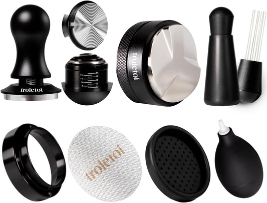7 PCS Espresso Accessories Kit: 53.3mm Espresso Tamper, Coffee Distributor, Puck Screen, Dosing Funnel and WDT Tool Espresso Machine Accessories, Barista Tools for 54mm Portafilters