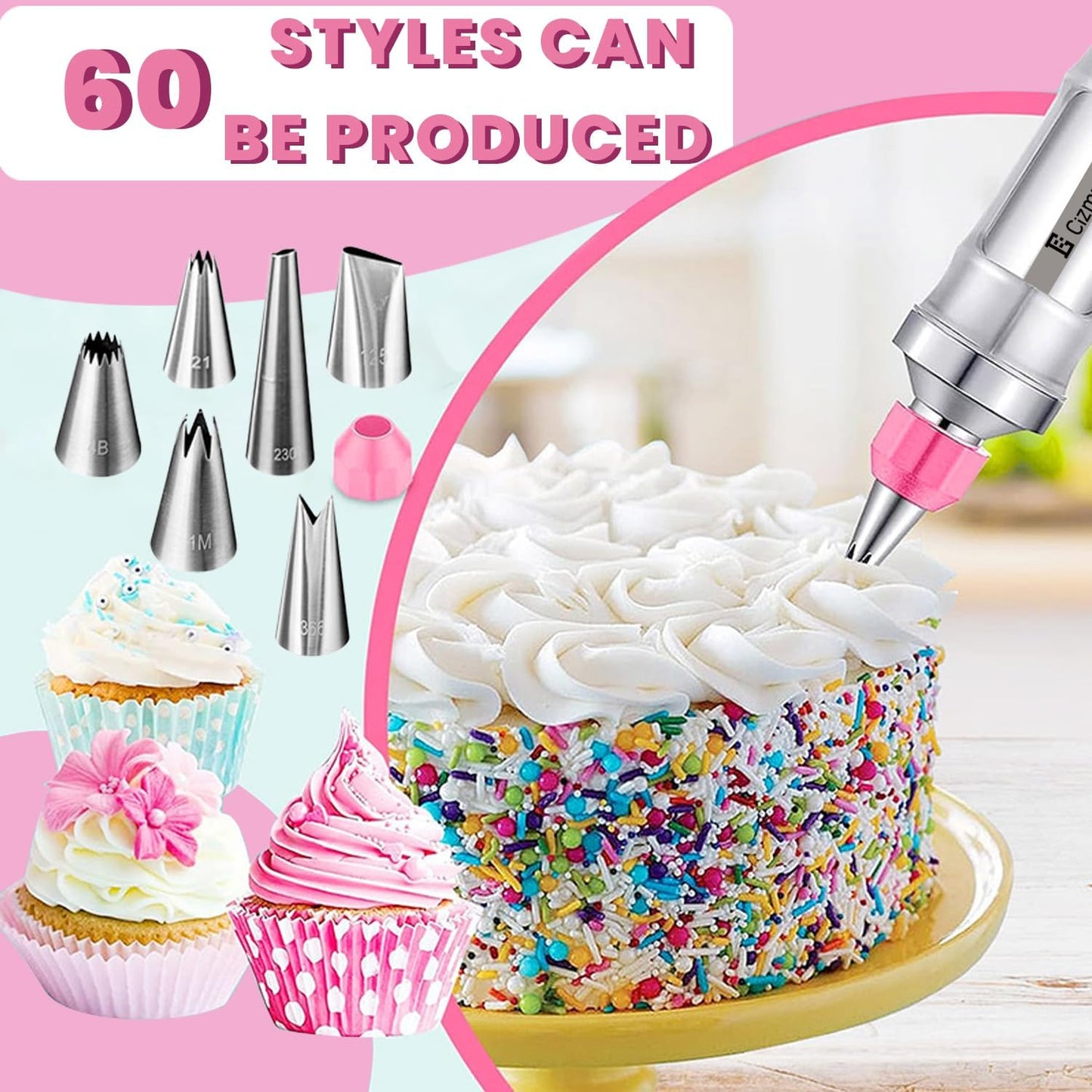 Dessert Decorating Syringe Set, Frosting Piping Kit icing piping kit Food Grade Stainless Steels (6 pro piping tips shooters 50 disposable piping bags) For Baking, Decorating Cupcake, Deviled Eggs