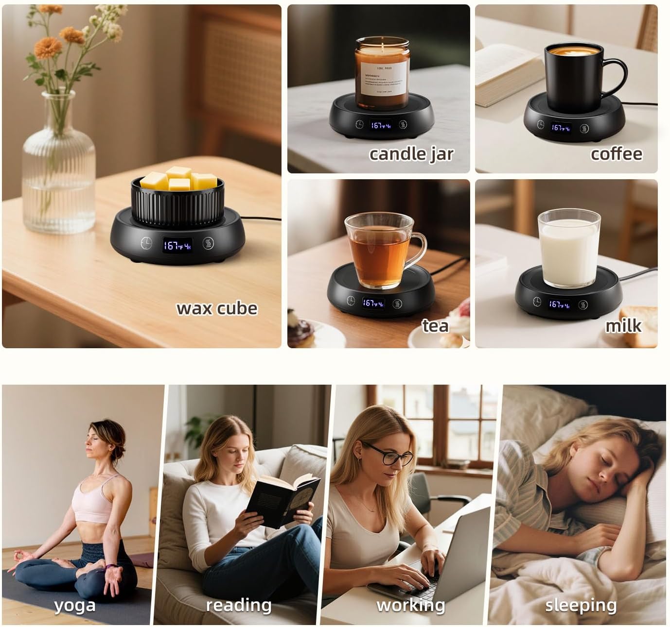 Mug Warmer for Desk, Electric Coffee Cup Warmer 8H Auto Shut Off Candle Warmer for Home Office, Smart Tea Beverage Coffee Warmer with 3 Temperature Setting, Wax Melt Warmer Scented Oil Wax Cube Melter