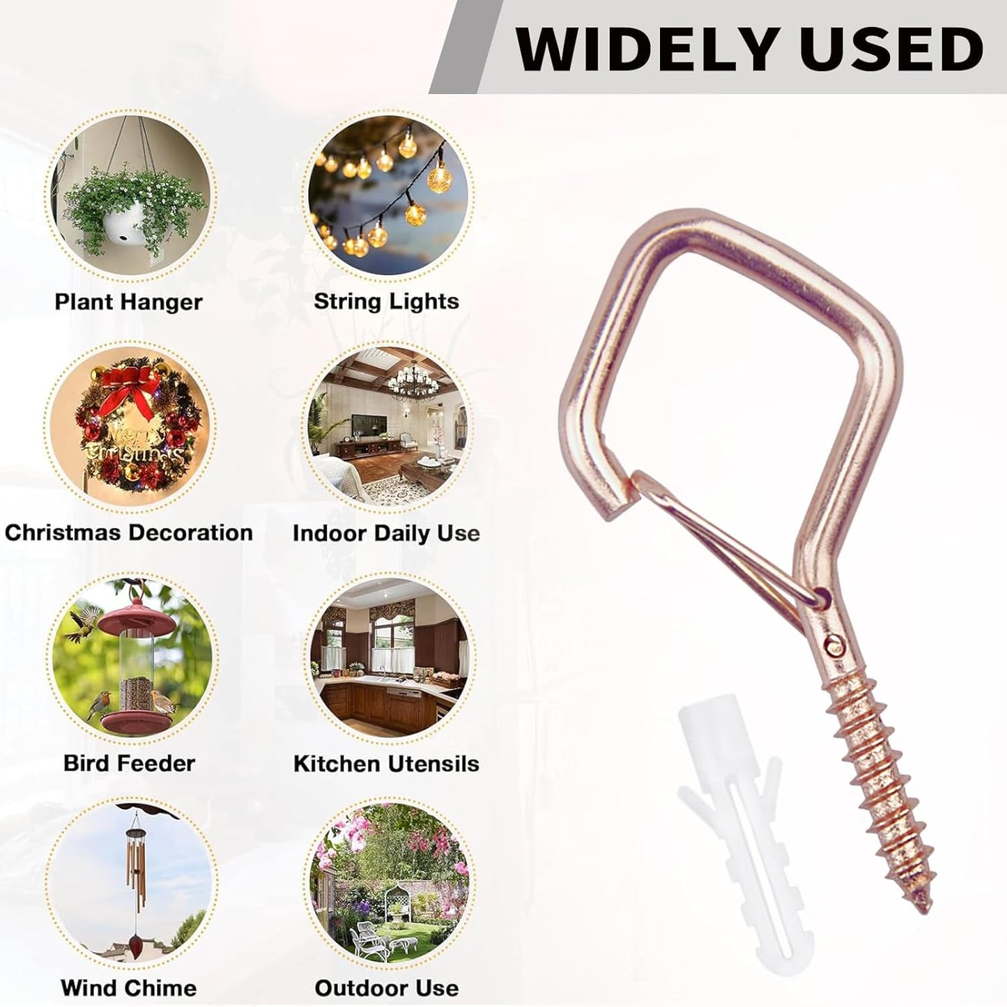 35PCS Eye Screw Hooks for Hanging Heavy Duty with Safety Buckle.Metal Ceiling Hooks for Hanging Plants,Cup,Wind Chime,Bird Feeders,String Lights at Indoor&Outdoor,2.36 Inches Rose Gold