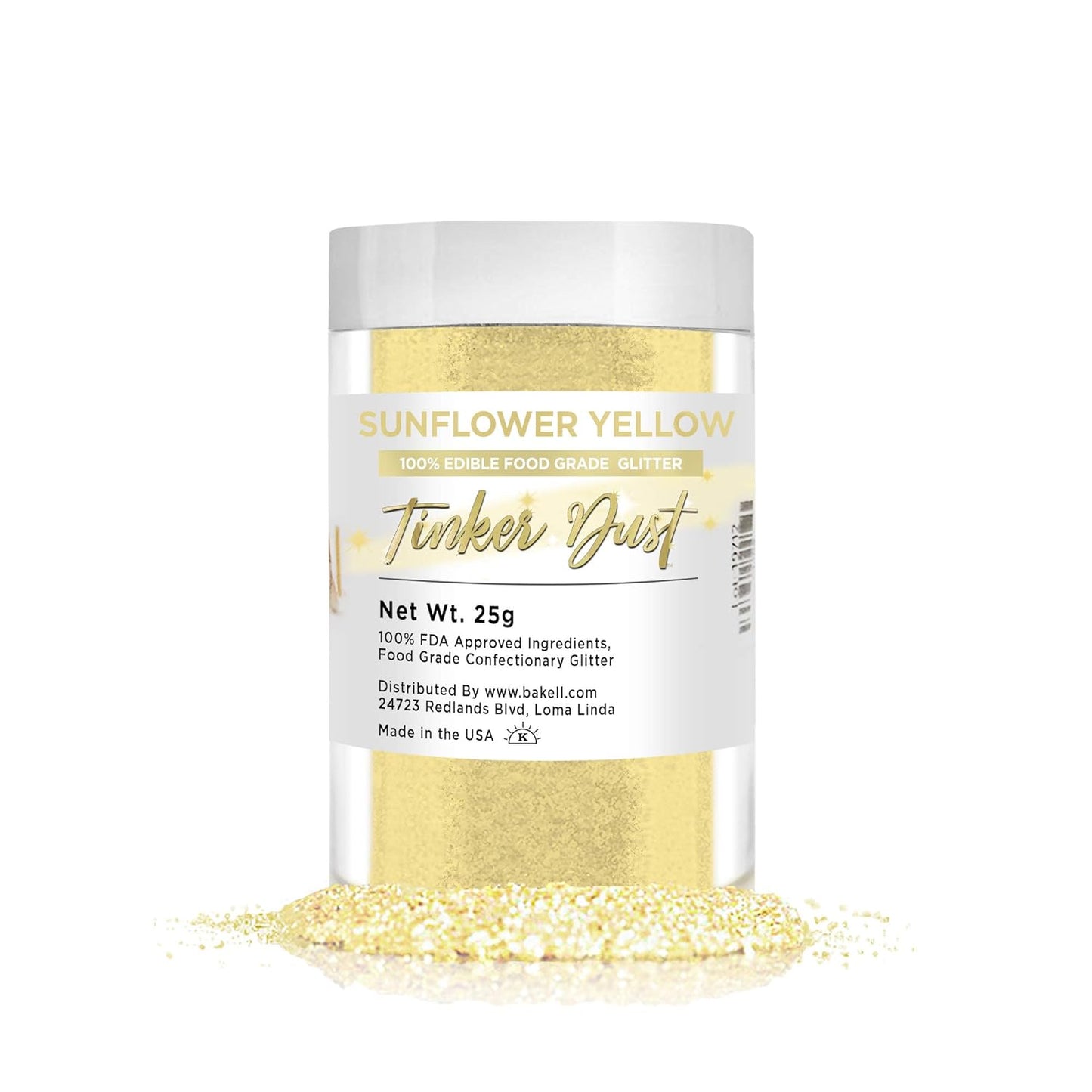 Bakell - Tinker Dust Sunflower Yellow Edible Glitter (25g 1x Jar) for Cakes, Cupcakes, Cake Pops and Beverages