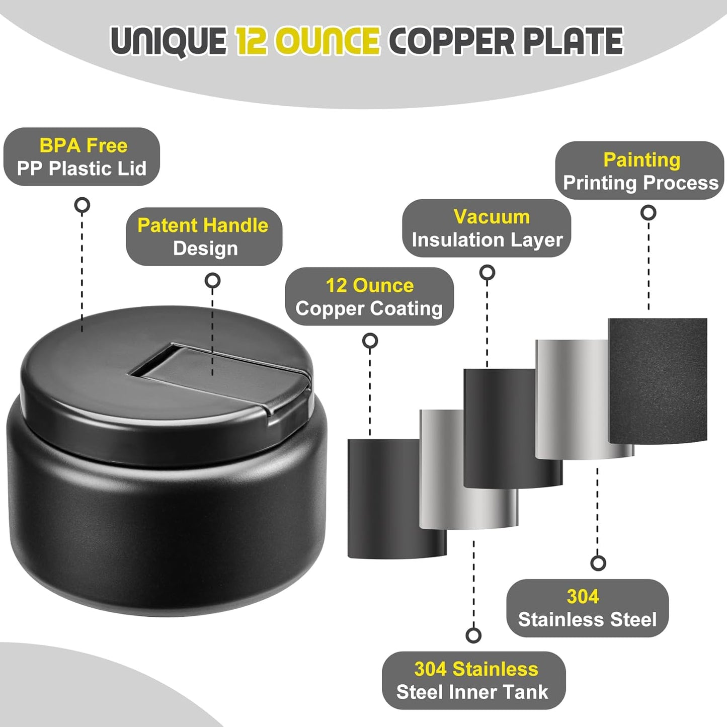 13.5oz Soup Thermo for Hot Food Kids with Buckle Lid Insulated Vacuum Food Jar Wide Mouth Leakproof Stainless Steel Lunch Container (Black)