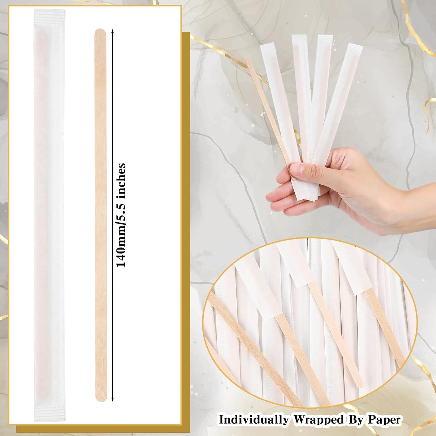 Amyhill 4000 Pcs Individually Wrapped Wooden Coffee Stirrers, Disposable Coffee Stir Sticks Round End Sticks Bulk Wood Stirrers for Cocktail Hot Drinks Restaurant Bar Home Office (5.5 Inch)