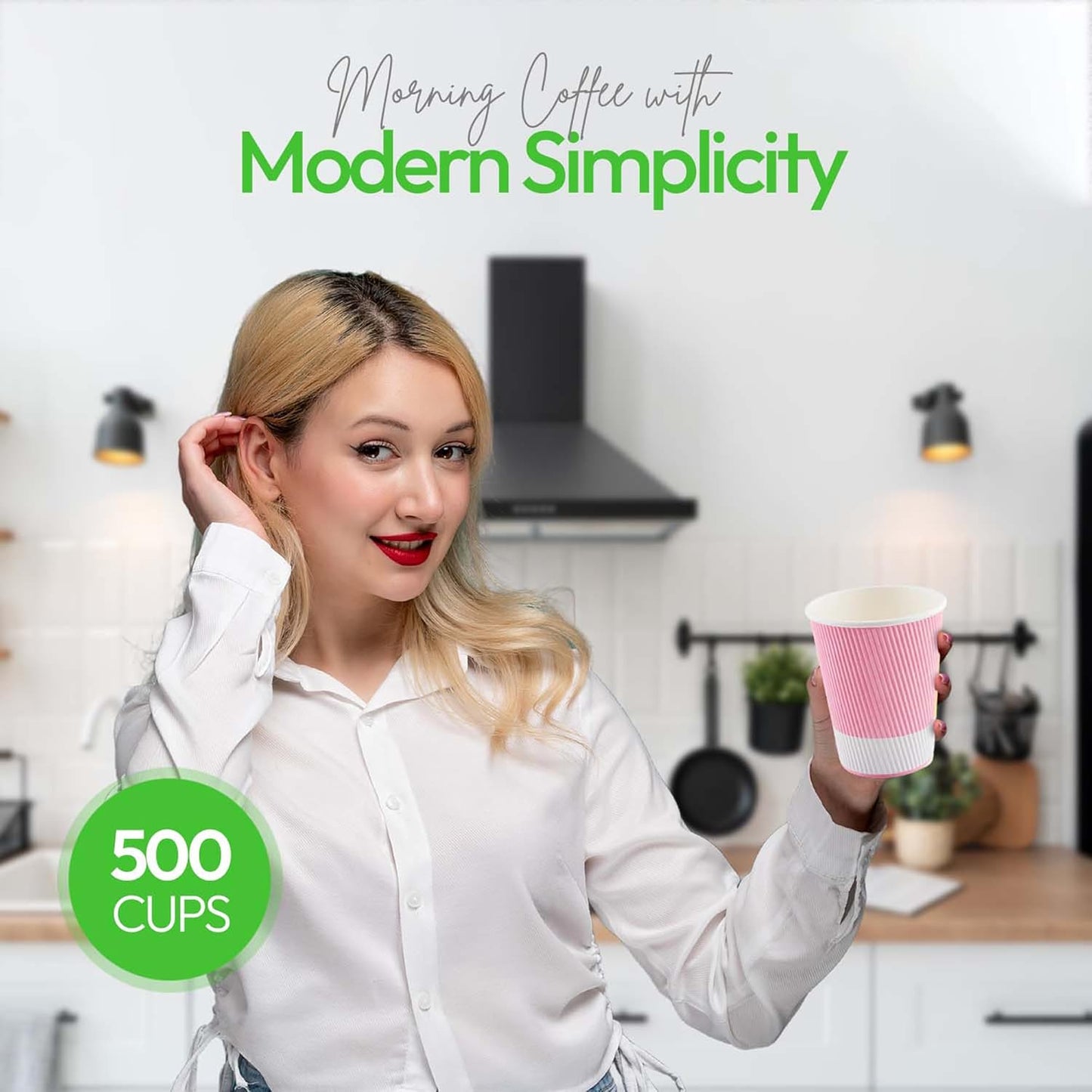 Restaurantware-12 Ounce Disposable Coffee Cups, 500 Ripple Wall Hot Cups For Coffee - Lids Sold Separately, Rolled Rim, Light Pink Paper Insulated Coffee Cups, For Hot Coffee, Tea, And More