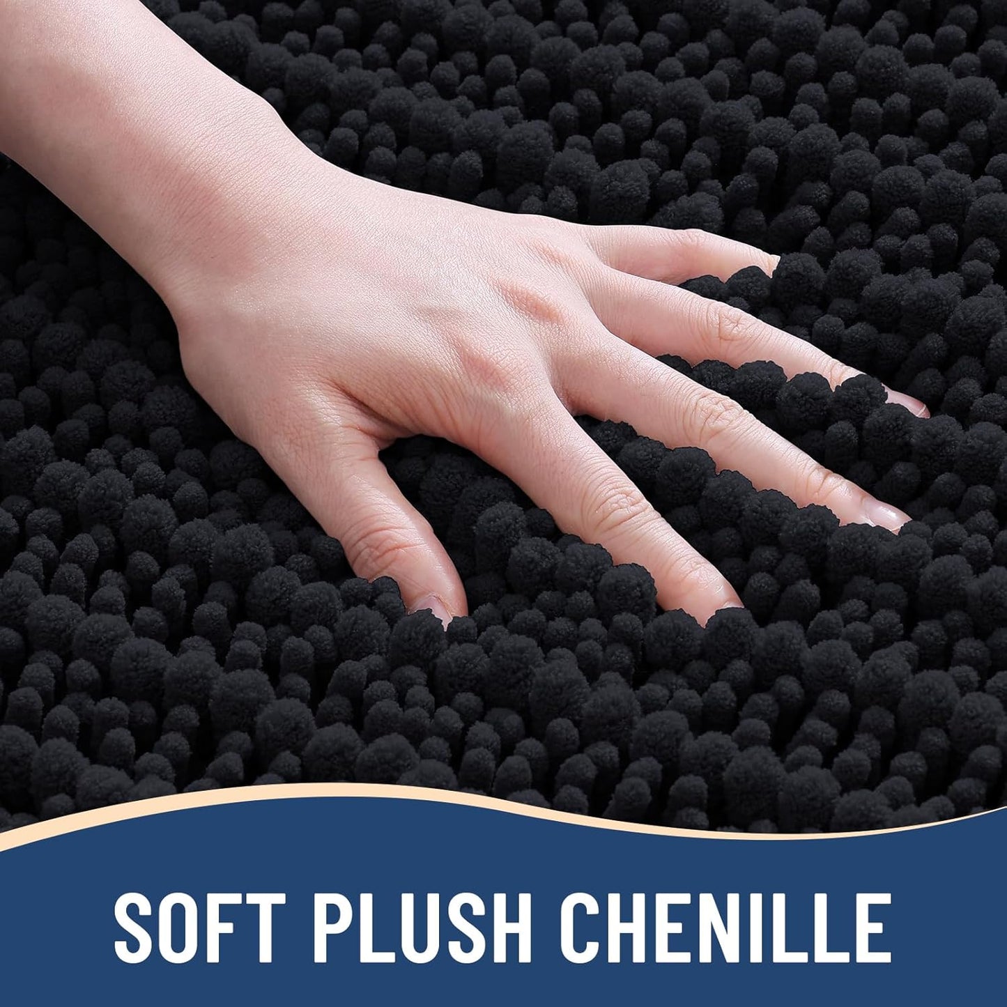 Arotive Luxury Chenille Bathroom Rug Mat, Extra Soft Thick Absorbent Shaggy Bath Rugs, Non-Slip Machine Wash Dry, Plush Bath Mats for Bathroom, Shower and Tub, 45x27, Black