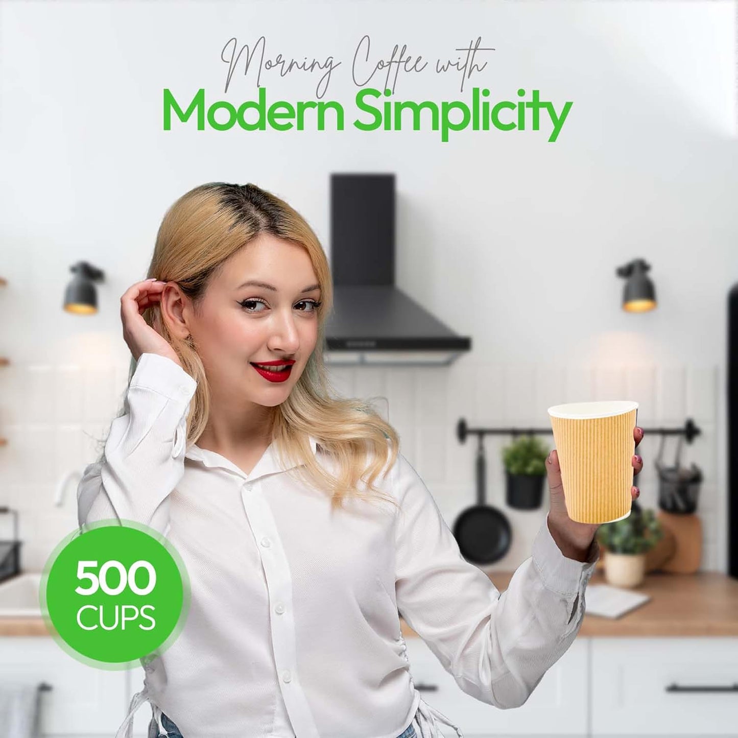 500-CT Disposable Kraft 12-OZ Hot Beverage Cups with Ripple Wall Design: No Need for Sleeves - Perfect for Cafes - Eco-Friendly Recyclable Paper - Insulated - Wholesale Takeout Coffee Cup