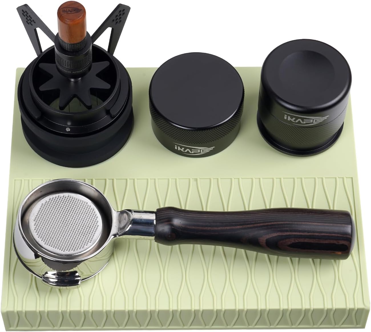 IKAPE Espresso Tamping Mat, Food Grade Silicone Coffee Tamper Mat, Portafilter Tamp Mat Espresso Accessory For Baristas, Waterproof Heat Resistant Tamping Pad Mat for Counter(Light Green)