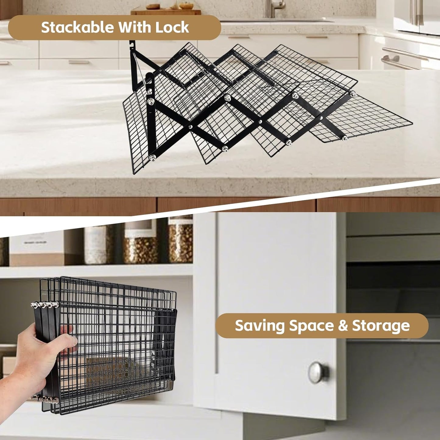 Cooling Racks for Cooking and Baking，2/3/4-Tier Upgraded Collapsible Cooling Rack，Adjustable 3 Setting Stackable Design，Nonstick Wire Rack for Baking，Roasting，Drying，Cookie，Cake，Muffins，Space Saving