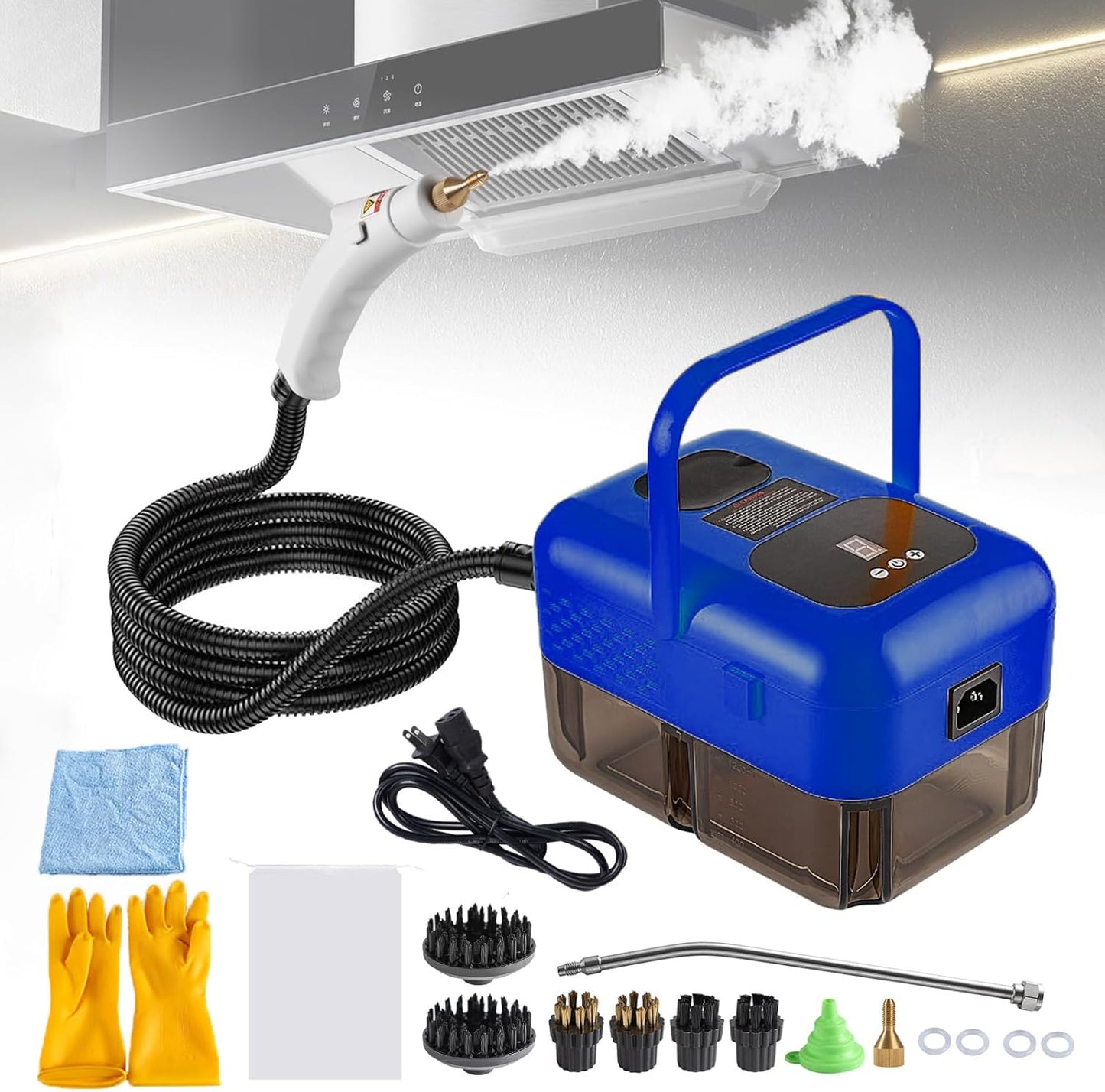 Handheld Steam Cleaner for Home, 2500W High Pressure Steamer for Cleaning, 9-Level Multipurpose Steam Cleaner for Car Floor Upholstery Kitchen Bathroom Grout Tile, 14 Accessories Included, Blue