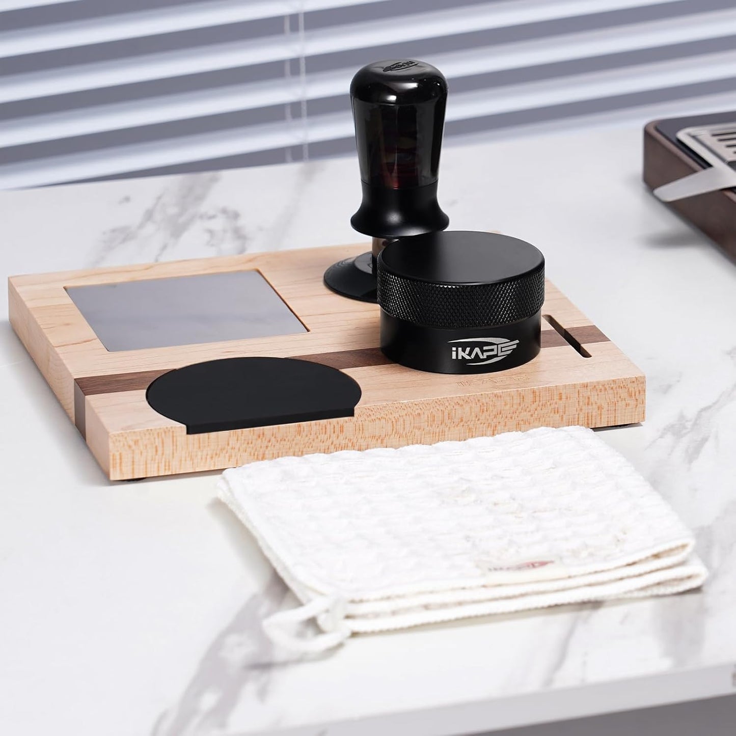 IKAPE 53MM Espresso Tamper Kit 5 IN 1, Espresso Tool Kit with Semi-Transparent Coffee Tamper, Distributor, Tamper Base, Cleaning Towel, Essential for Baristas