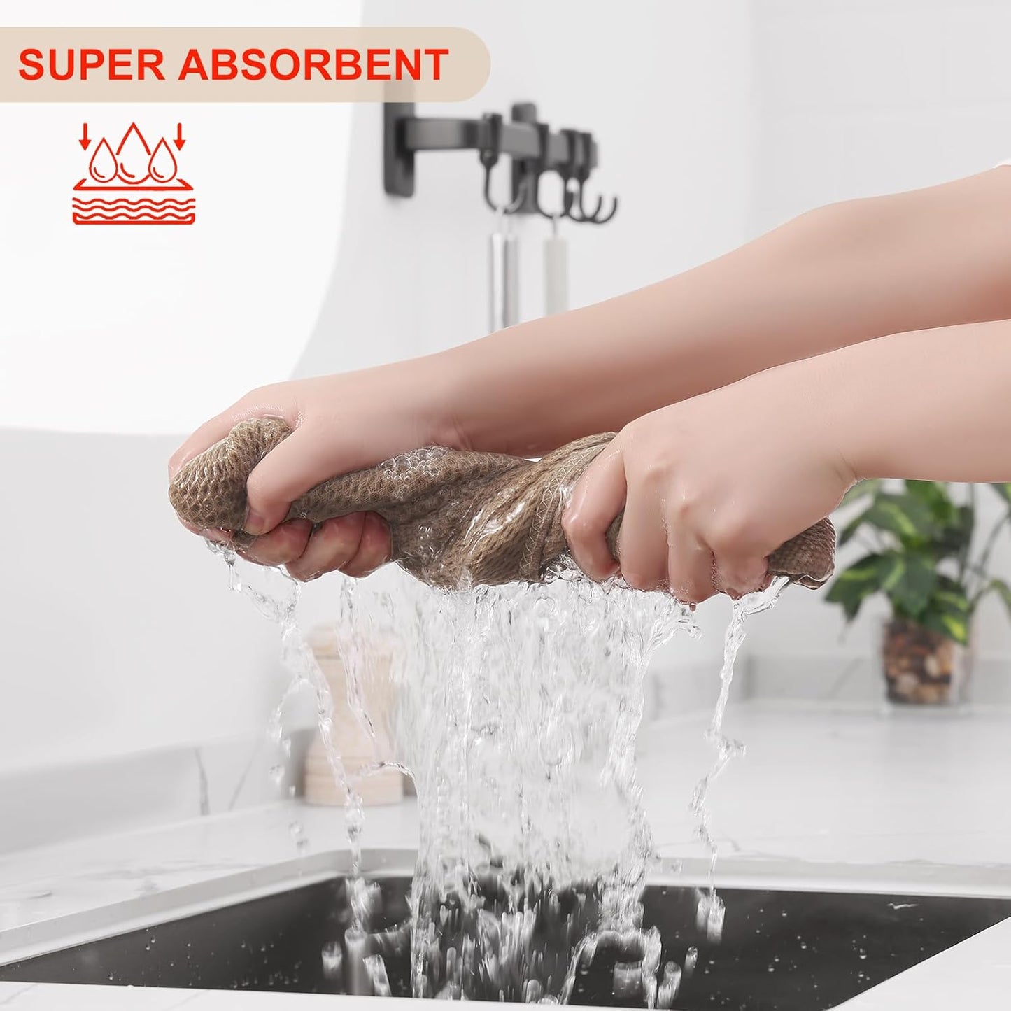 Kitinjoy 100% Cotton Waffle Weave Kitchen Towels, 4-Pack Super Soft and Absorbent Dish Towels for Drying Dishes, Kitchen Hand Towels, 13 in x 28 in, Tan