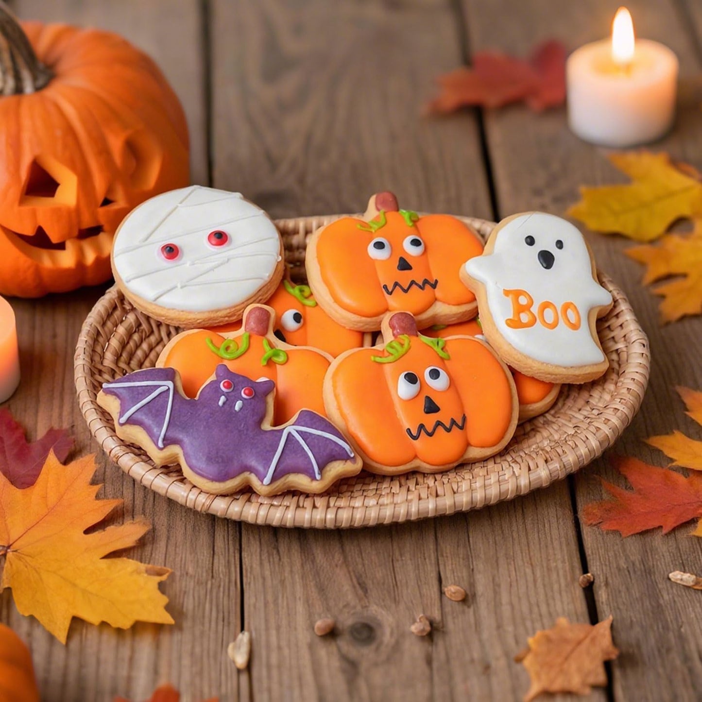 5-PIECE Halloween Cookie Cutters Set Stainless Steel cookie cutter molds Pumpkin, Bat, Ghost, Witch's Hat, Cat Cat Cookie Cutters Holiday Decorative Party Supplies