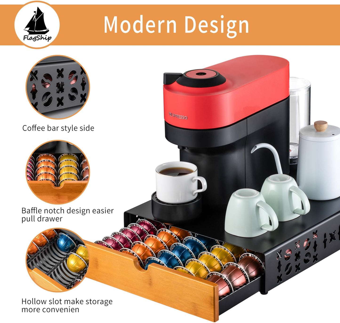 Flagship for Nespresso Pod Holder Coffee Pod Organizer for Vertuo Pod Storage Morden Design Large Capacity Fits All Size Vertuo Pods