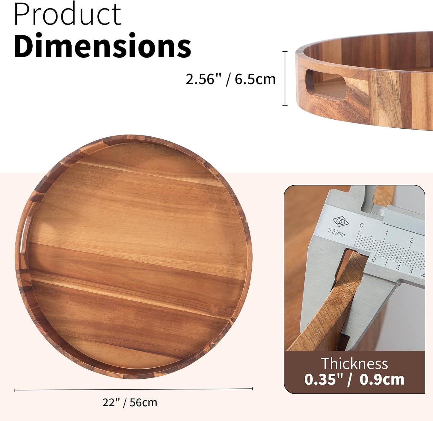 Extra Large Tray for Ottoman 22" Wooden Tray Ottoman Trays Large Acacia Wood Serving Tray with Handles Wooden Trays for Party, Food Serving, Breakfast, Dinner, Coffee Tea, Appetizers