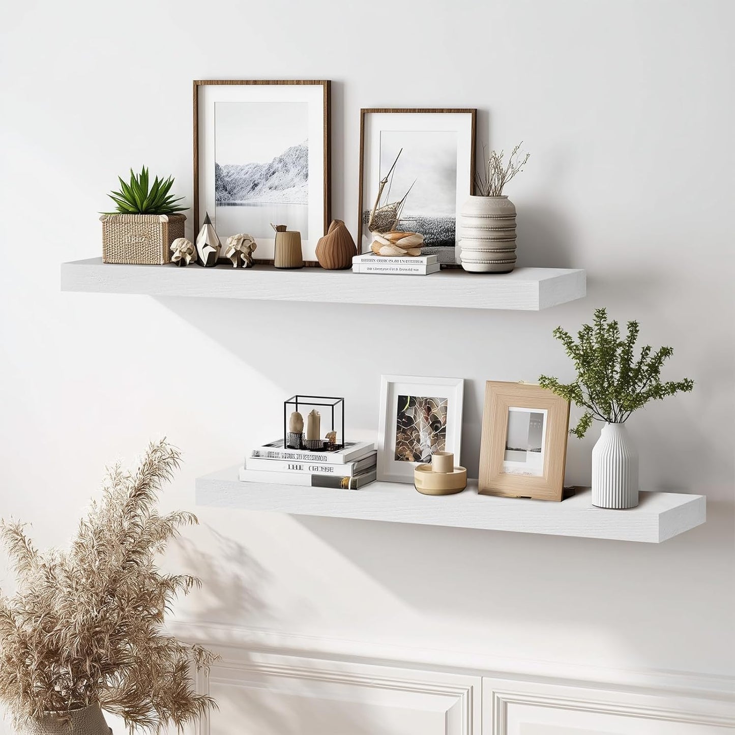 36x8x1.6 inch Floating Shelves Set of 2 – Solid Wood Rustic White Wall Mounted Shelf for Kitchen, Bathroom, Living Room