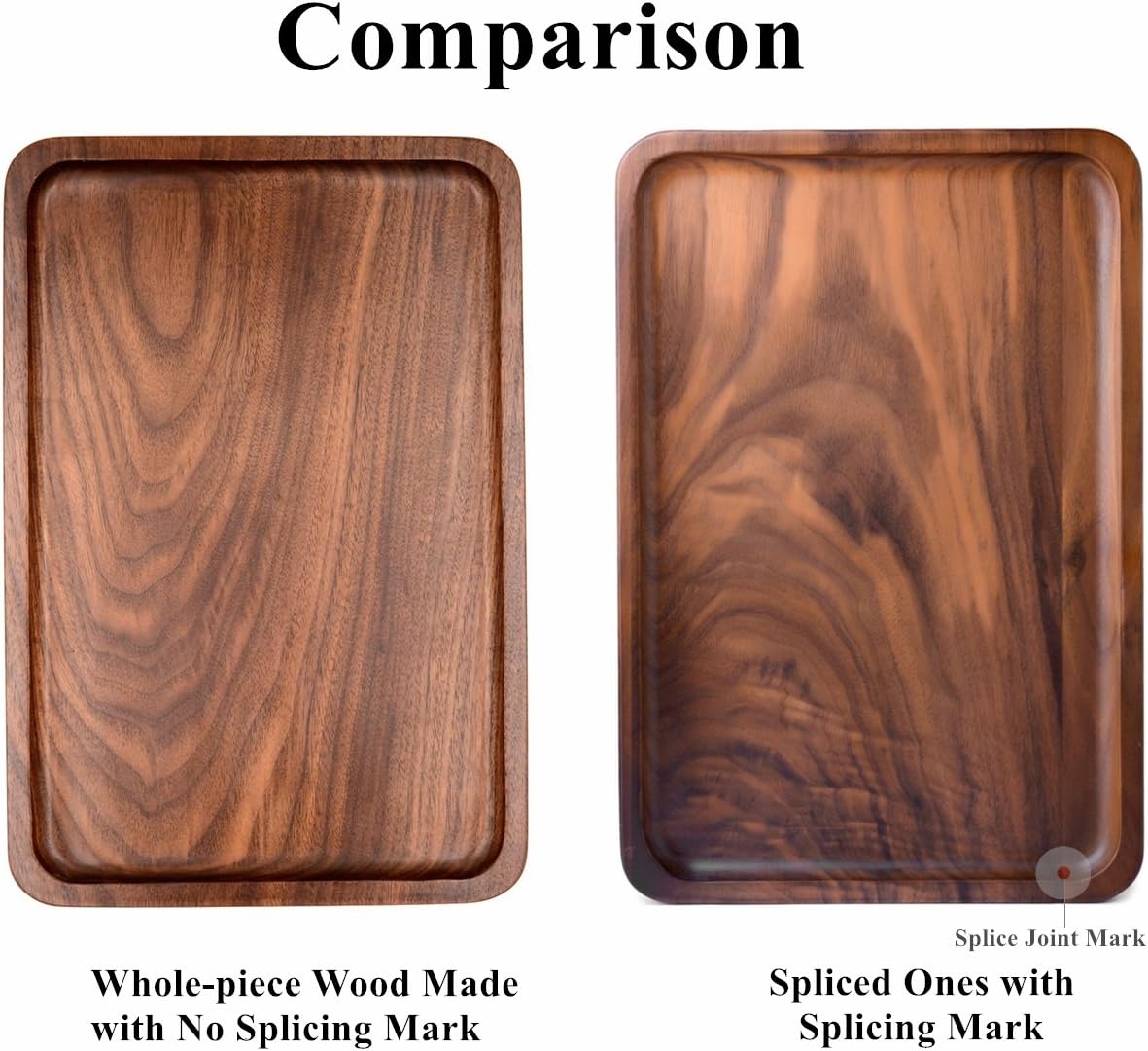 Bamber Wood Serving Tray Wooden Decorative Coffee Tea Platter Whole-Piece Black Walnut 13.4 x 9 Inches