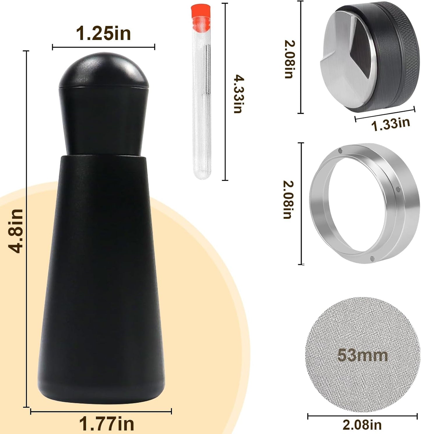 53mm Espresso Accessories,Wdt Tool espresso,Dosing Funnel And Coffee Puck Screen,Coffee Distributor,barista kit,0.4mm Stainless Steel 12pin Espresso Stirrer,With Additional 12 Replacement needles