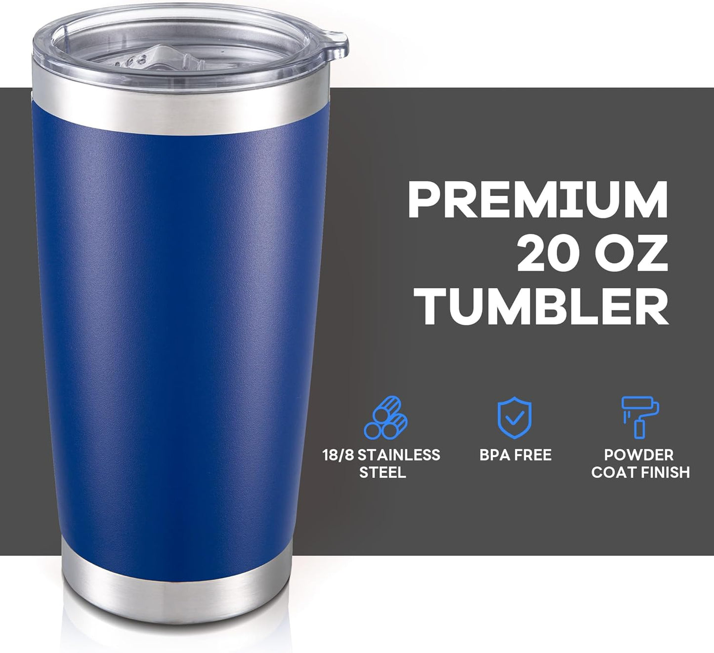 20 oz Tumbler with Lid Stainless Steel Insulated Tumblers Bulk Double Wall Vacuum Cups Powder Coated Travel Mug Keep Drinks Cold and Hot, Blue, 12 Pack