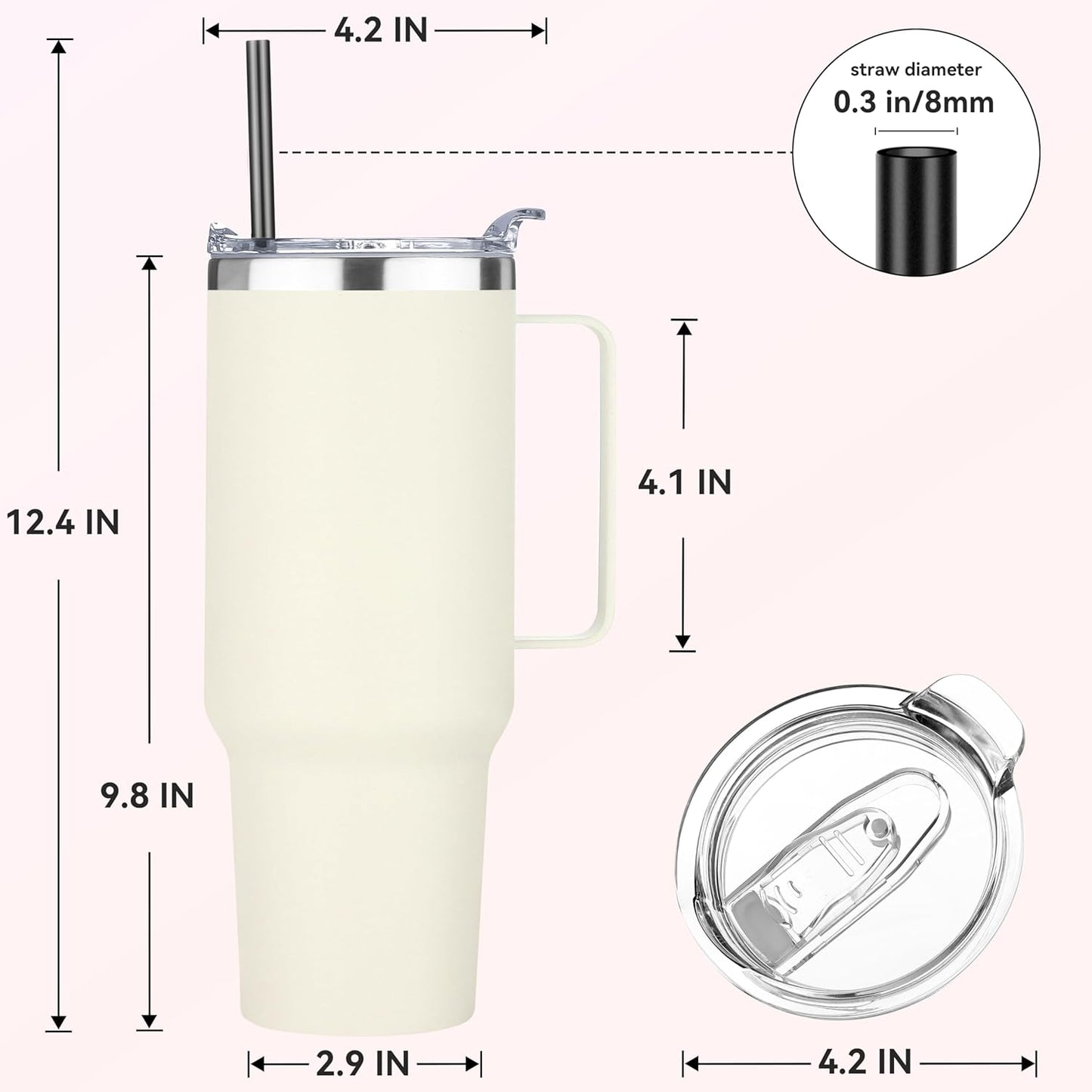 HASLE OUTFITTERS 40 oz Stainless Steel Tumbler with Handle, Vacuum Insulated Tumblers Bulk, Reusable Double Wall Travel Coffee Mug, Durable Powder Coated Water Bottle(Beige, 8)