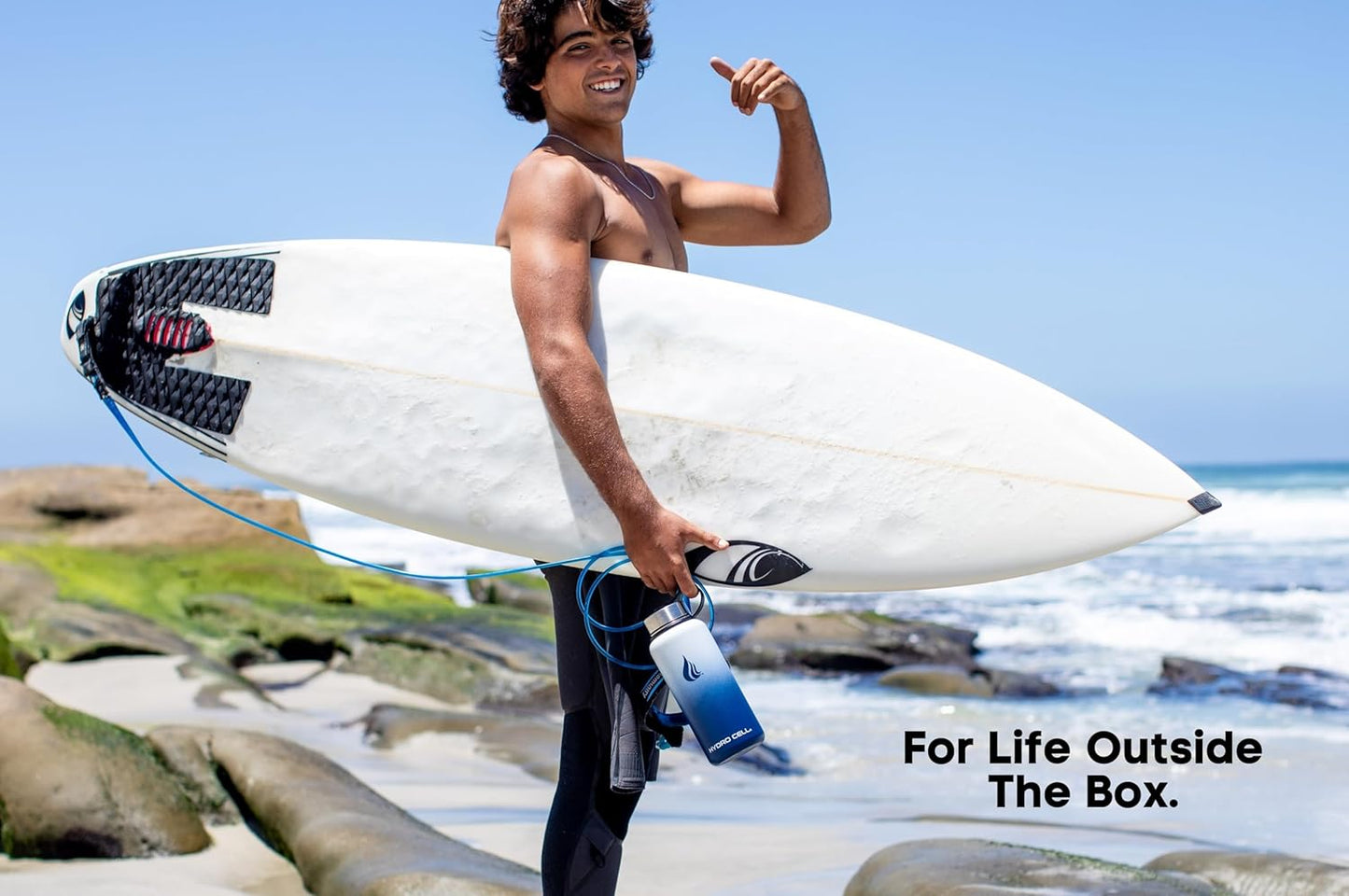 HYDRO CELL Stainless Steel Insulated Water Bottle with Straw - For Cold & Hot Drinks - Metal Vacuum Flask with Screw Cap and Modern Leakproof Sport Thermos for Adults (Navy/White 32oz)