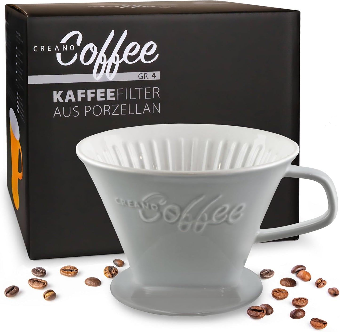 Creano Porcelain Coffee Dripper Stone Grey - Ceramic Cone Brewer - Pour Over Coffee Maker for Filter Bags Size 4 - Easy Manual Brew for pure taste - also for Camping, Hiking