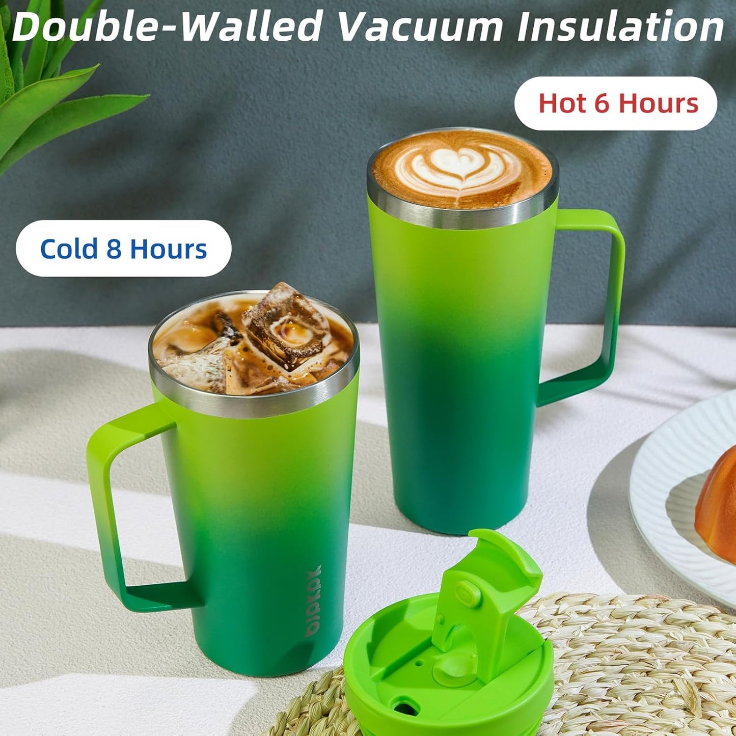 BJPKPK Insulated Tumbler with Handle, 18oz Insulated Tumblers with Lid and Straw, Stainless Steel Metal Water Bottles, Coffee Travel Mugs, Cups, Sky