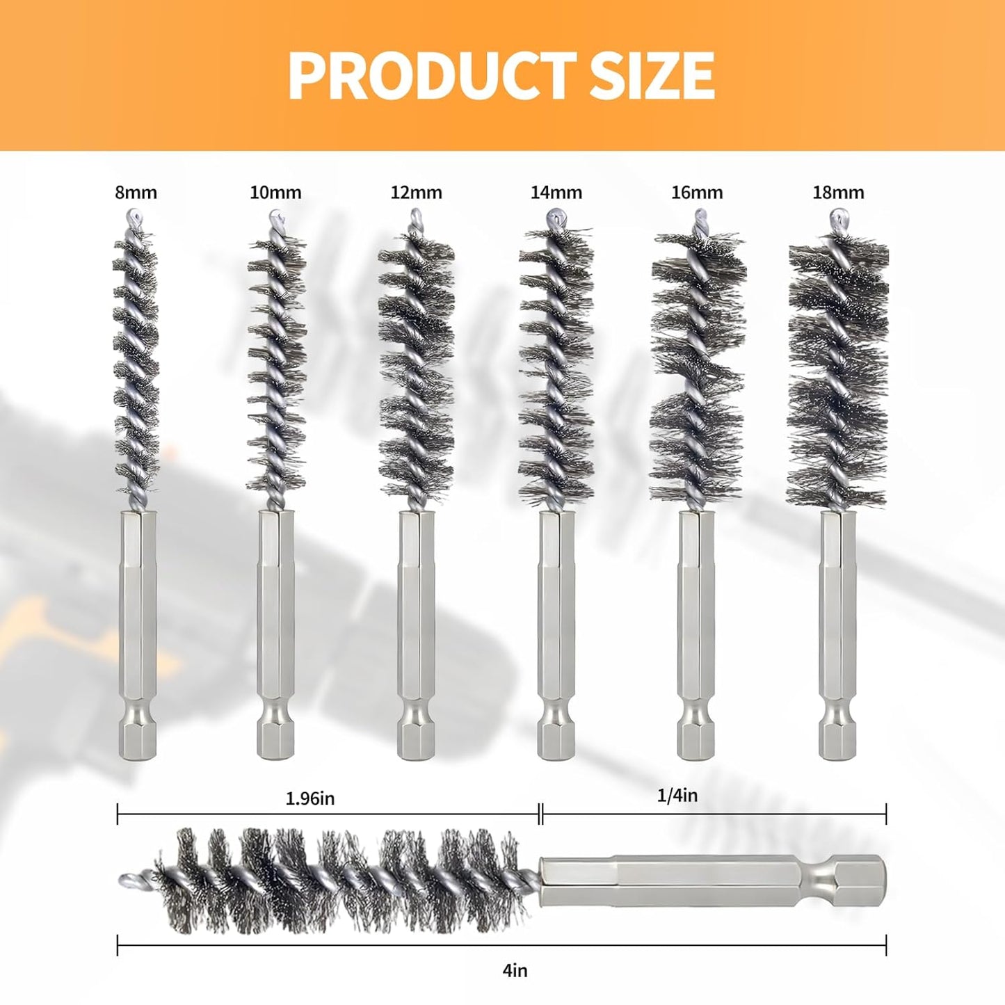Bore Brush for Drill – 6pcs Stainless Steel Wire Tube Brush in Different Sizes, Twisted Wire Cleaning Brush with 1/4" Hex Shank, bore Brush Copper Pipe Cleaner for Power Drill & Tube Cleaning