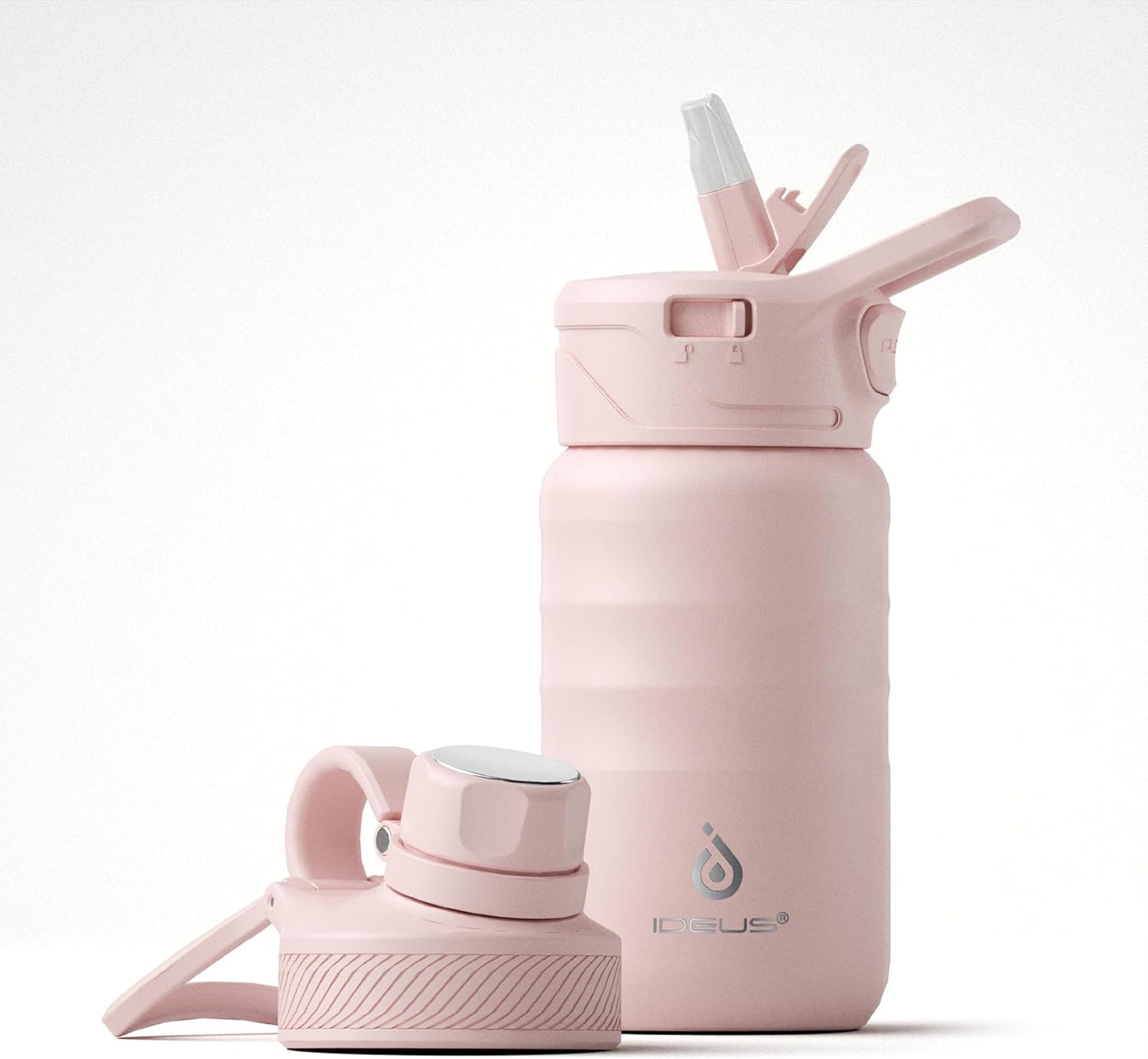 IDEUS Insulated Water Bottle 12oz, Stainless Steel Insulated Water Bottle For School, Insulated Bottles With Straws Leakproof, Vacuum Double Wall Water Bottles For Boys And Girls With 2 Lids, BPA Free