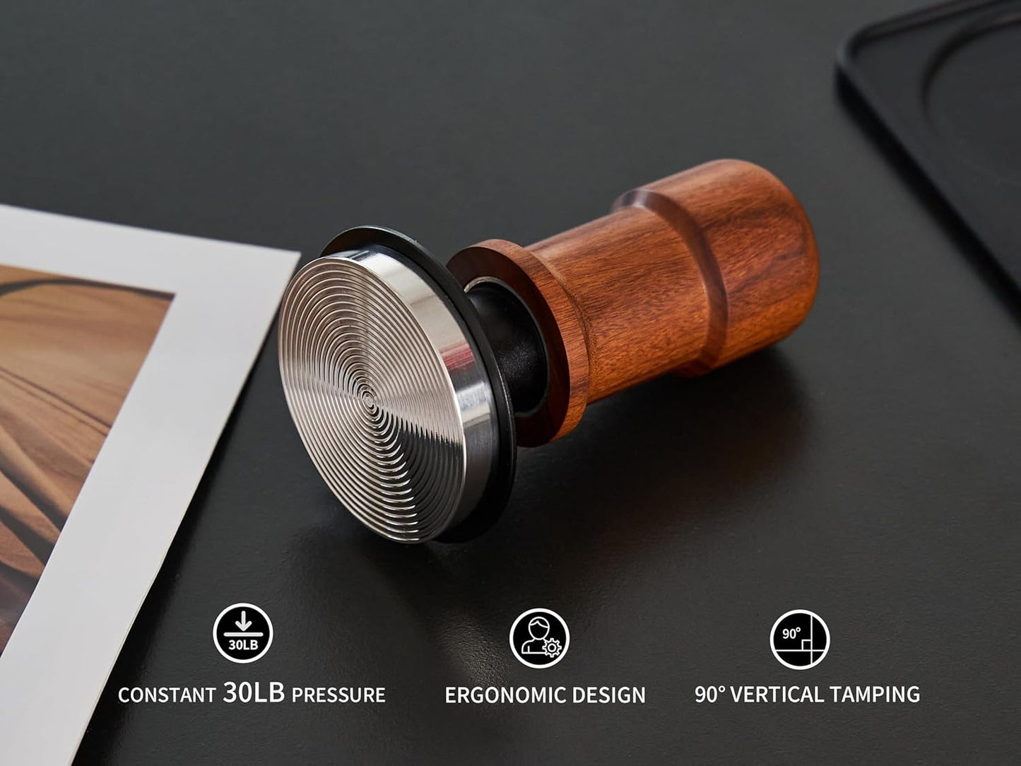 58mm Espresso Tamper, Premium Barista Coffee Tamper with Constant 30lb Calibrated Spring Loaded,Stainless Steel Base and Mahogany Handle.Fits for All 58mm Portafilters,Espresso Accessories