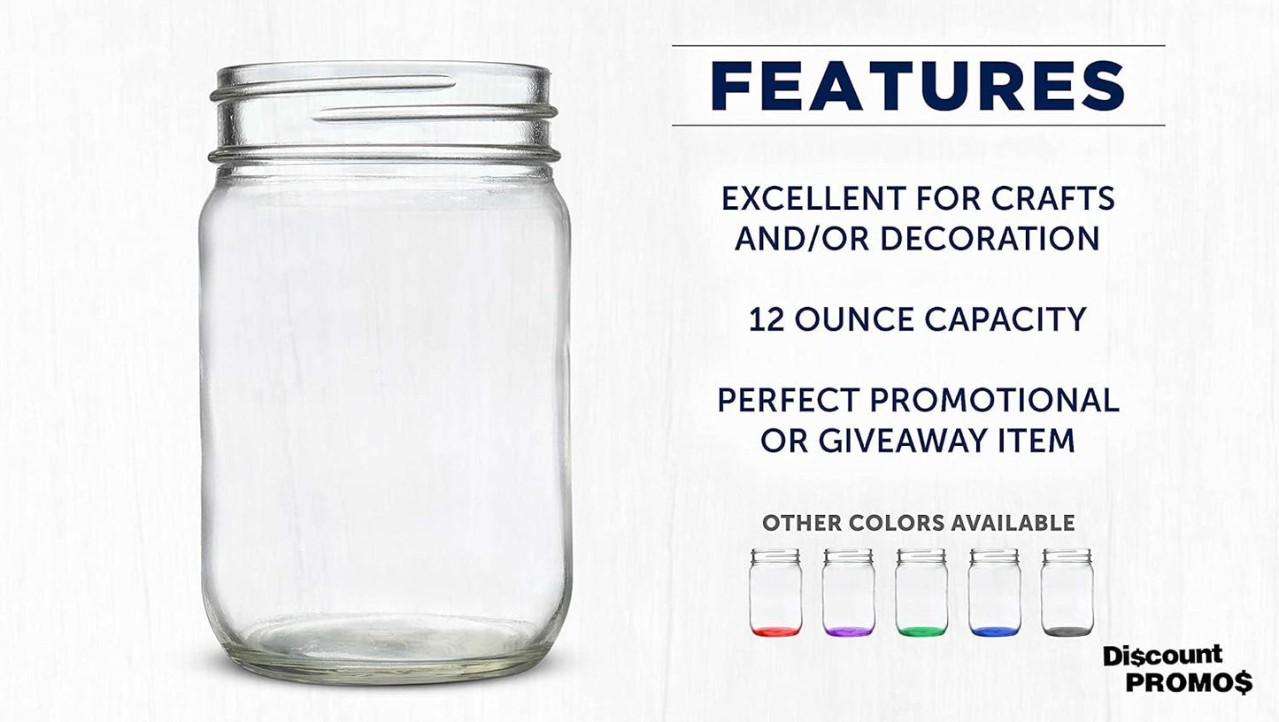 DISCOUNT PROMOS Decorating Mason Jars 12 oz. Set of 10, Bulk Pack - Glass Jars for Overnight Oats, Candies, Fruits, Pickles, Spices, Beverages - Clear