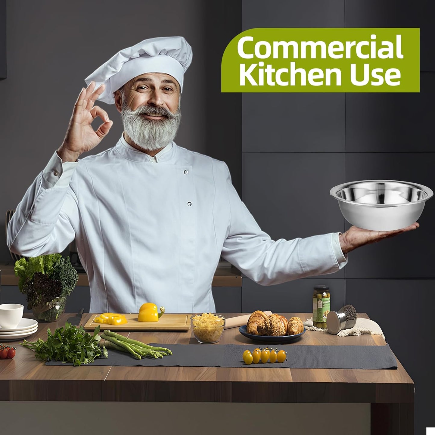 12 Pack 11.8 x 4 Inch Stainless Steel Mixing Bowls for Bulk Food Prep with Nesting Design for Hotel Restaurant and Home Kitchen Cooking in Silver