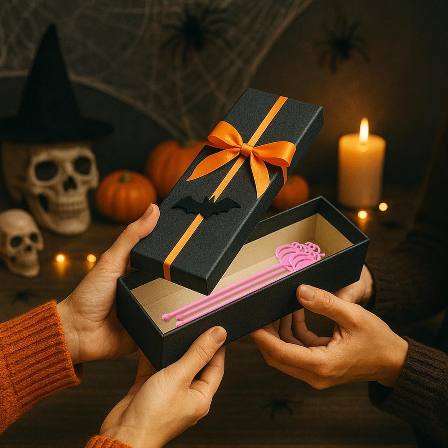 30 Pcs Halloween Swizzle Sticks Plastic Coffee and Cocktail Stirrers Fall Thanksgiving Drink Stirrers Cocktail Mixers for Halloween Fall Autumn Party Tea Coffee Bar Decoration(Pink Pumpkin)