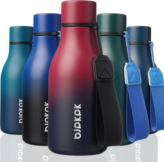BJPKPK Insulated Water Bottles, 12oz Stainless Steel Metal Water Bottle with Strap, BPA Free Leak Proof Thermos, Mugs, Flasks, Reusable Water Bottle for Sports & Travel, Charming Black Red