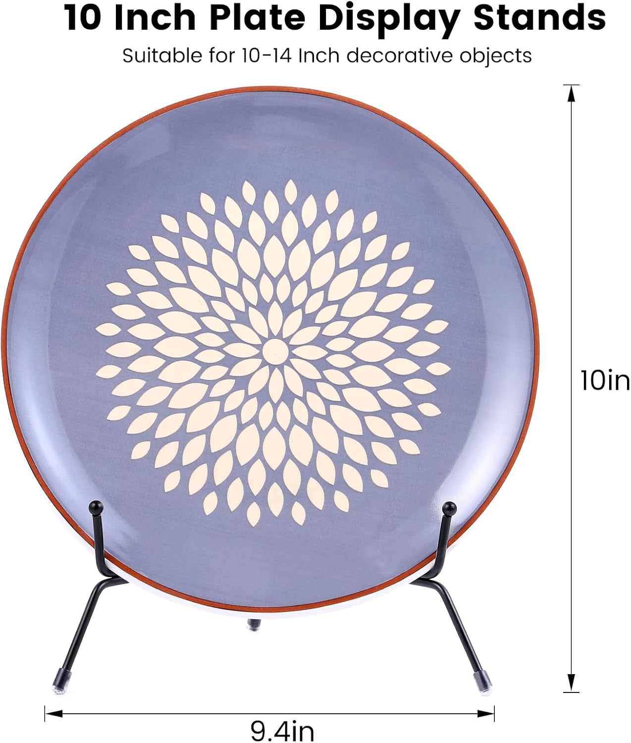 2-Pack Upgraded Anti-Slip Plate Stands for Display, 10 Inch Decorative Iron Plate Holders, Easel, Frame, Book, Card, Plaque, Picture Display Stands