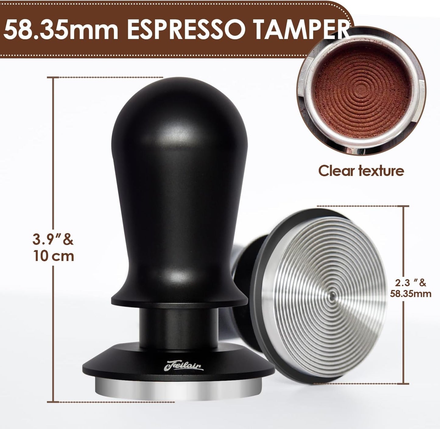 58.35mm Espresso Tamper, 3 Spring Loaded Tamper, Espresso press tool with Ripple Base, Self Leveling Tamper for Barista, Compatible with 58mm Breville, Gaggia Bottomless Portafilter
