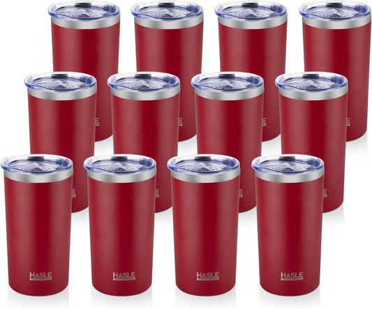 HASLE OUTFITTERS 12 oz Skinny Tumbler, Stainless Steel Insulated Slim Tumbler set bulk with Lid, Reusable Double Wall Travel Coffee Mug, Durable Powder Coated Travel Water Cup(Red,12)