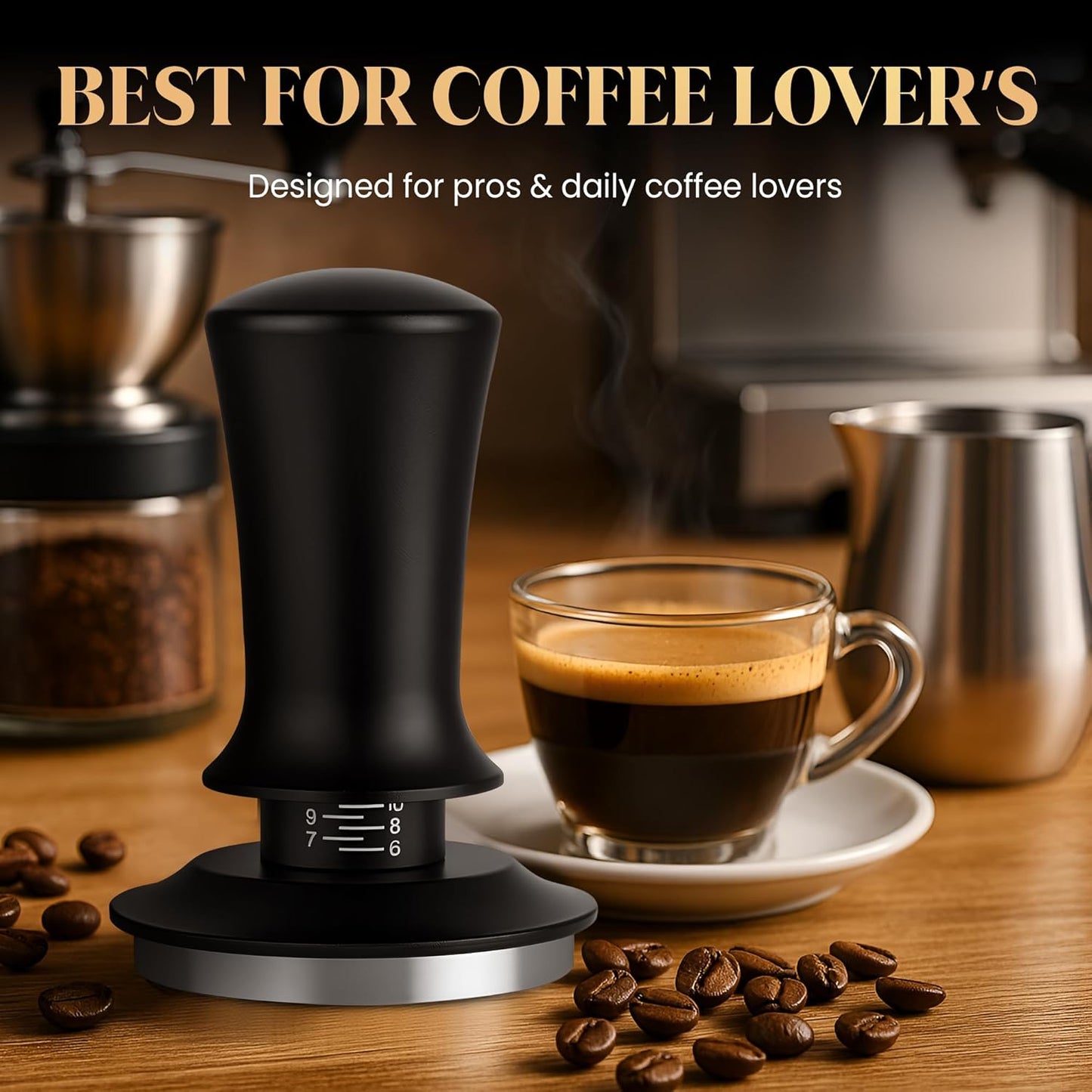 53mm Espresso Tamper – Professional Barista Coffee Tamper with SpringLoaded,Calibrated Flat Stainless-Steel Base & Ergonomic Handle,Fits 53mm Portafilter, Ideal Coffee Accessory for Espresso Lovers