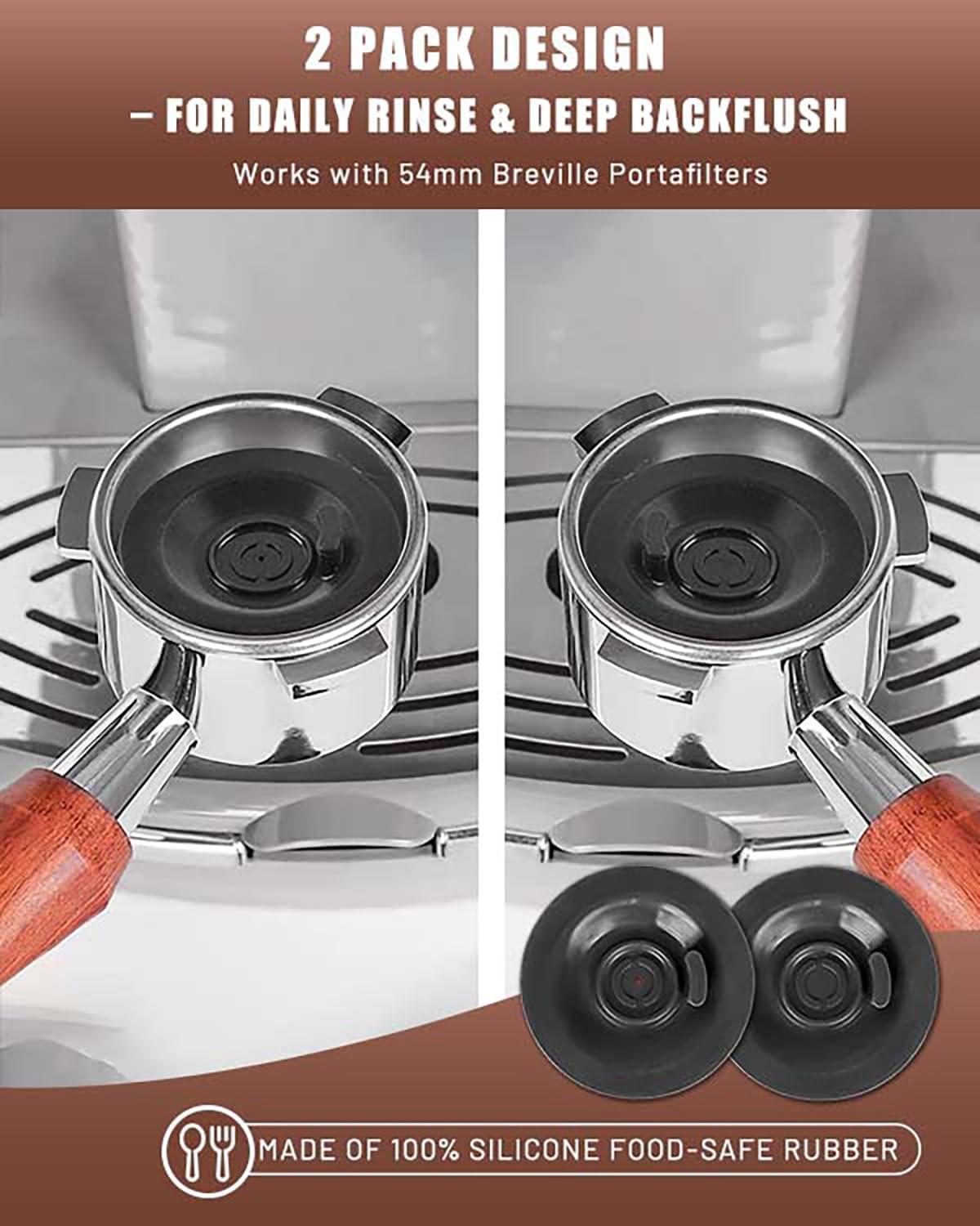 Espresso Backflush Cleaning Disc Set for Breville/Sage Espresso Machines – 54mm (1 Pack, 1 With Hole + 1 Without Hole), Compatible with Cleaning Tablets