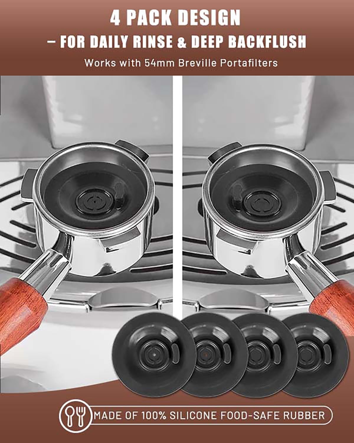 Espresso Backflush Cleaning Disc Set for Breville Espresso Machines – 54mm (4 Pack, 2 With Holes + 2 Without Holes), Compatible with Cleaning Tablets