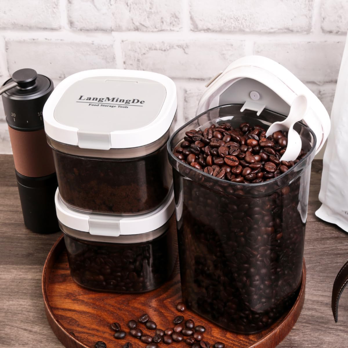 3 Piece Airtight Kitchen Storage Canisters Set, Coffee and Dry Food Storage Containers, BPA-Free, Stackable, Easy-Clean, Perfect for Coffee, Flour, Sugar, Includes Scoop
