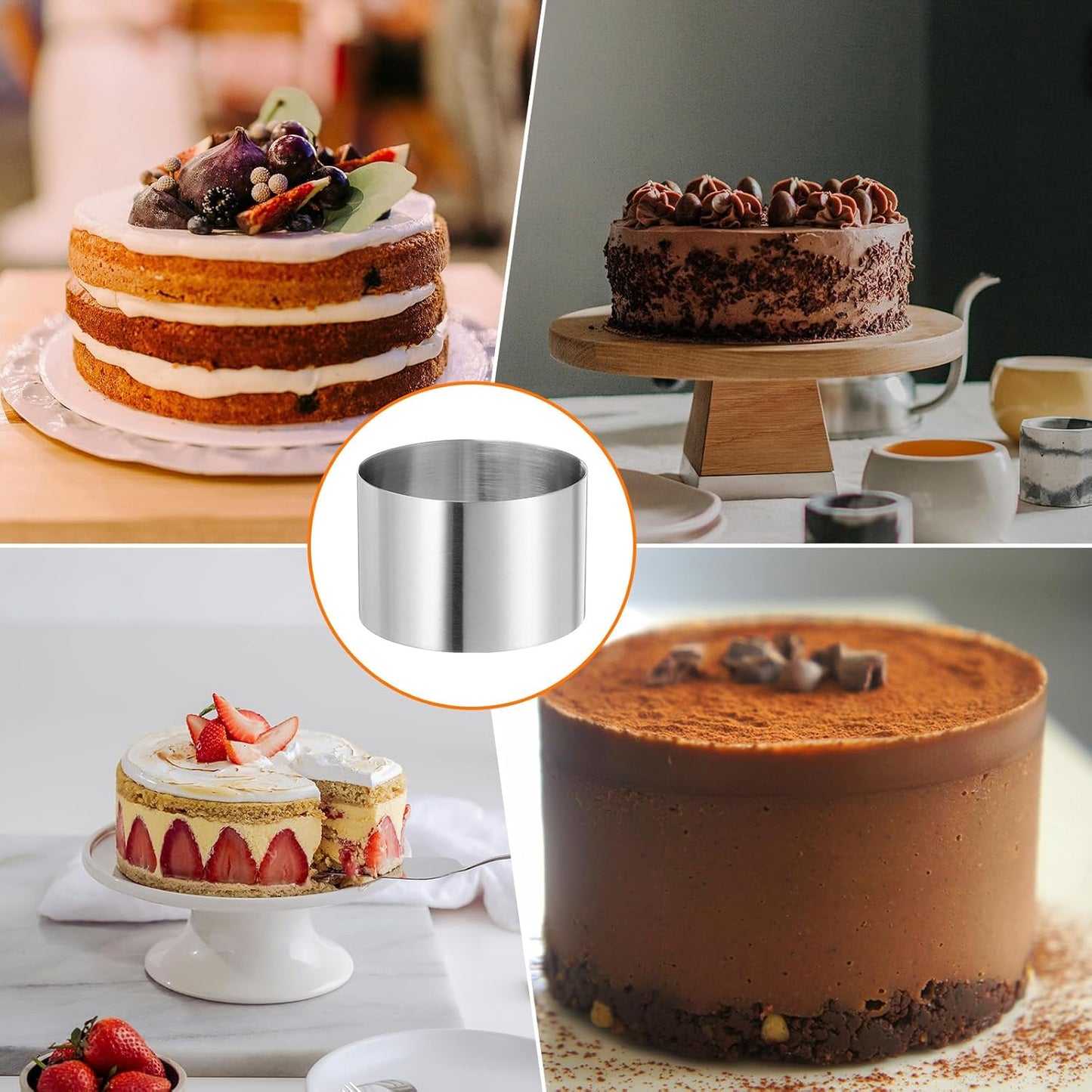 HARFINGTON Round Cake Ring 2.95 x 2 Inch Seamless Stainless Steel Pastry Mousse Dessert Ring Mirror Coating for Baking Cooking Making Tool