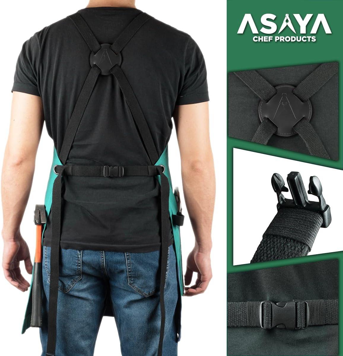 Asaya Chef and BBQ Apron with Bottle Opener and Hand Towel - 10oz Cotton Canvas, Stainless Steel Hardware - Cross Back Straps