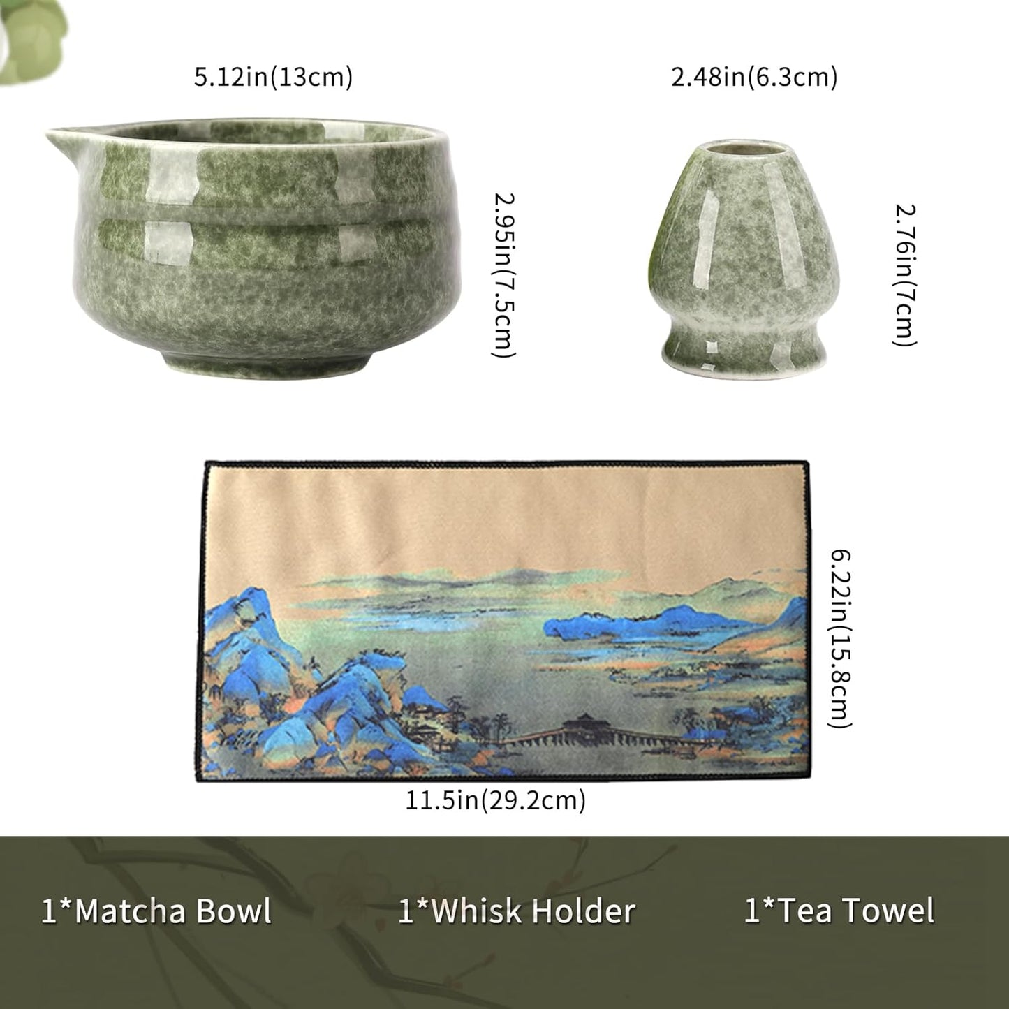 Japanese Ceramic Matcha Bowl - 16oz Speckle Glaze Chawan & Whisk Stand for Perfect Froth, Dishwasher Safe Green