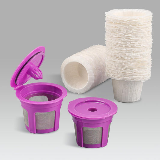 2 Pack Reusable K Cups with 200 Count Disposable Coffee Coffee Paper Filter Compatible with Keurig Single Serve 1.0 and 2.0 Coffee Makers