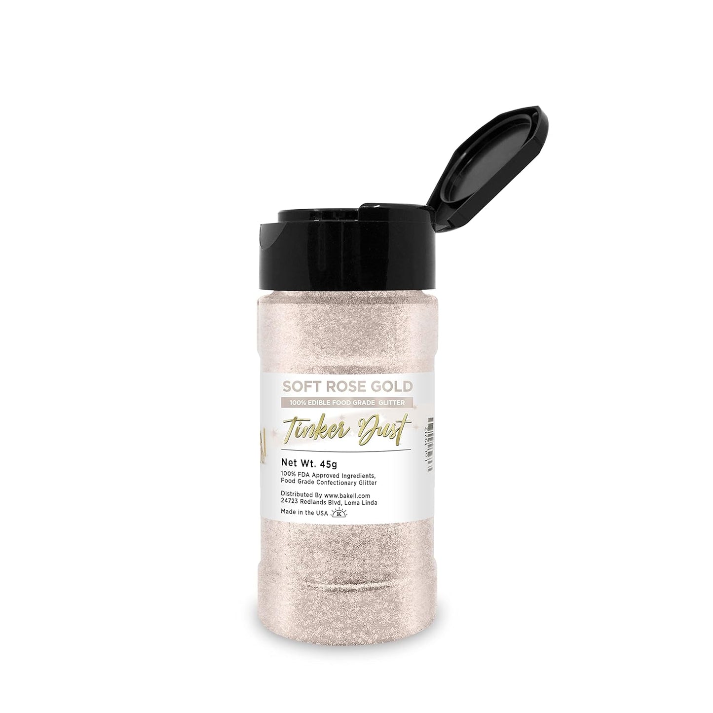 BAKELL Soft Rose Gold Edible Glitter, 45 Grams | TINKER DUST Edible Glitter | KOSHER Certified | 100% Edible Glitter | Cakes, Cupcakes, Cake Pops, Drinks, Dessert Vegan Glitter & Dusts (45g Shaker, Soft Rose Gold)