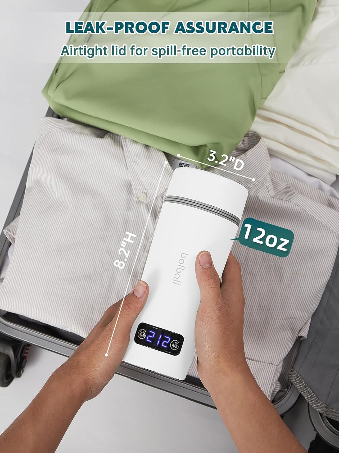 balbali Dual Voltage Travel Kettle 100-250V - 12oz Portable Water Boiler/Warmer/Heater for Boiling Water - 4 Preset Temperature Control Portable Tea Kettle Electric Travel - White