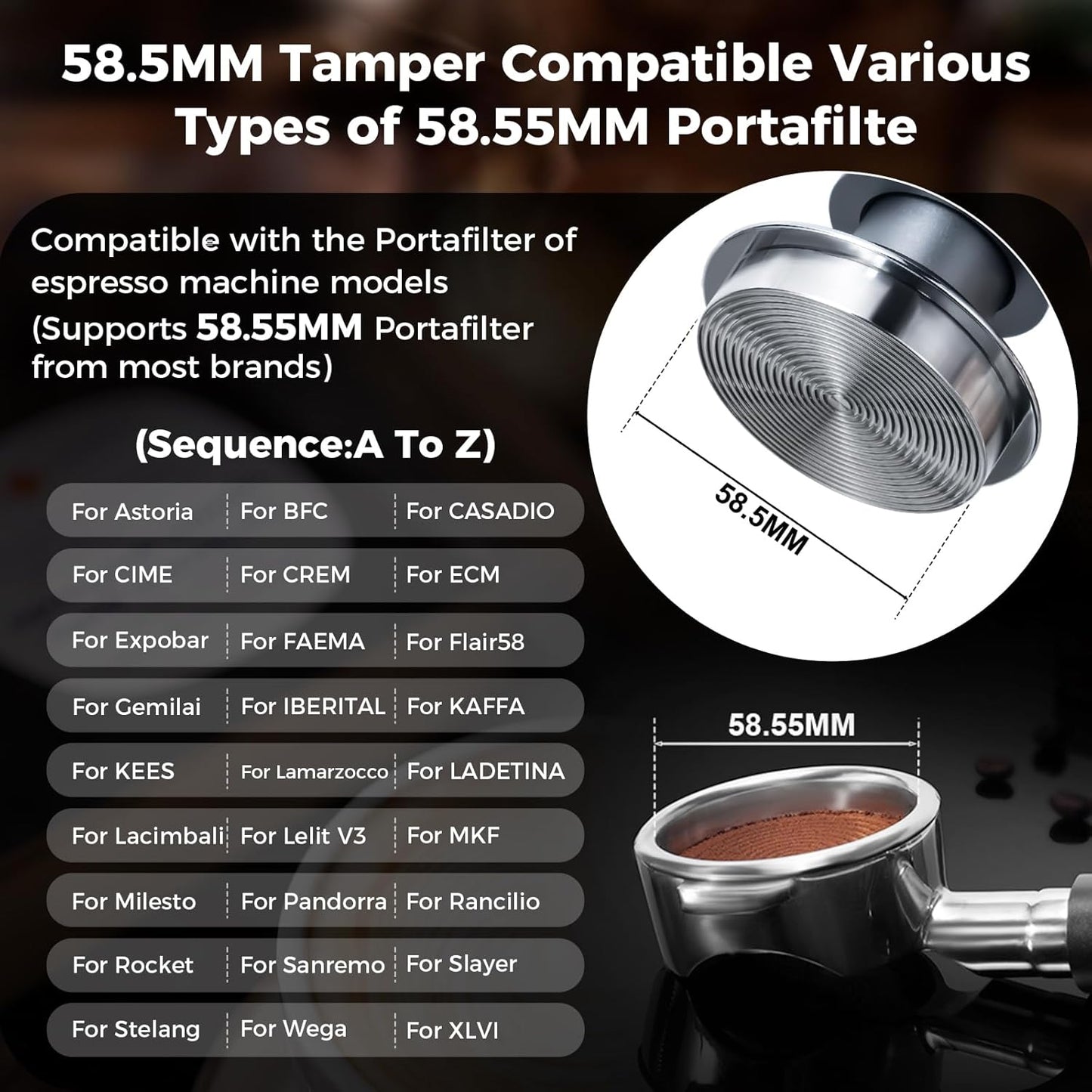 IKAPE 58MM Espresso Tamper Kit Silver 8 IN 1, Coffee Tamper Set comprising a Tamper, Distributor, Magnetic Dosing Funnel, Puck Screen, Station, WDT Tool, along with a Cleaning Towel and Brush