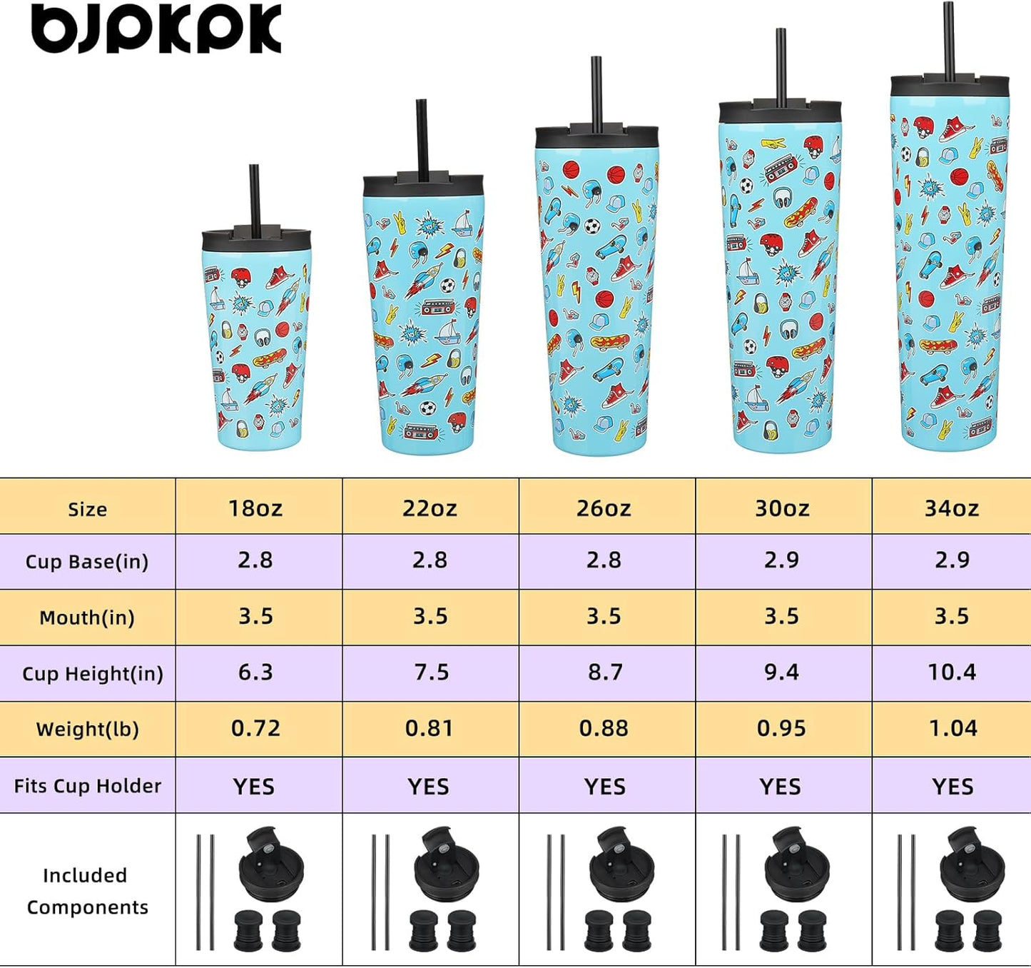 BJPKPK 22oz Insulated Tumbler With lid And Straw Stainless Steel Tumblers Travel Coffee Mug Reusable Thermal Cup,Playground