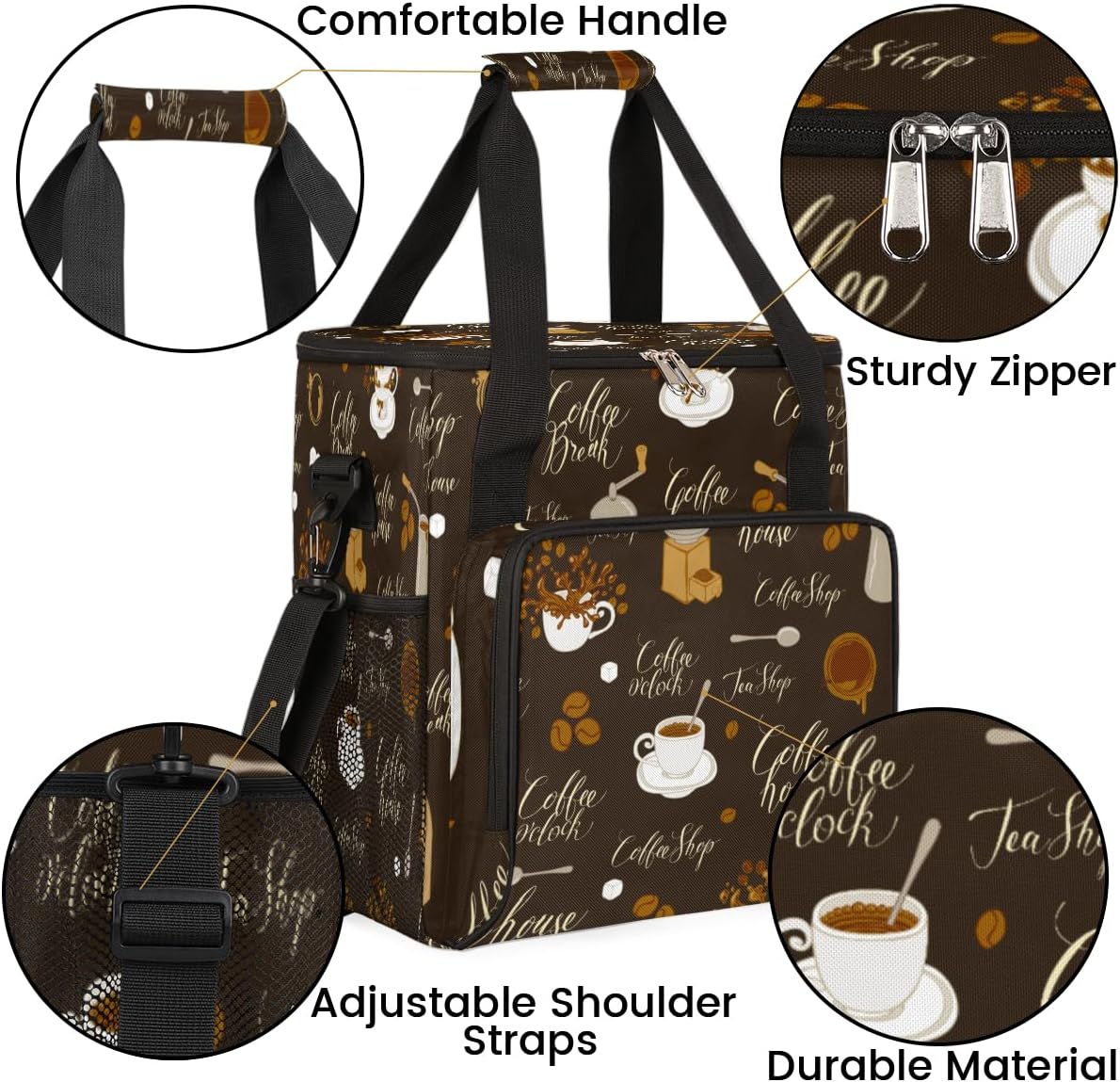 Retro Coffee Coffee Maker Carring Bag Tea and Coffe Travel Carrying Storage Tote Bag Compatible with Keurig K-Mini or K-Mini Plus Portable Single Serve Coffee Brewer Case with Pockets for K-cup Pods